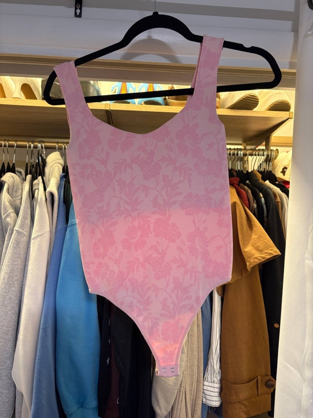 Free People Pink Floral Tank One-Piece Bodysuit